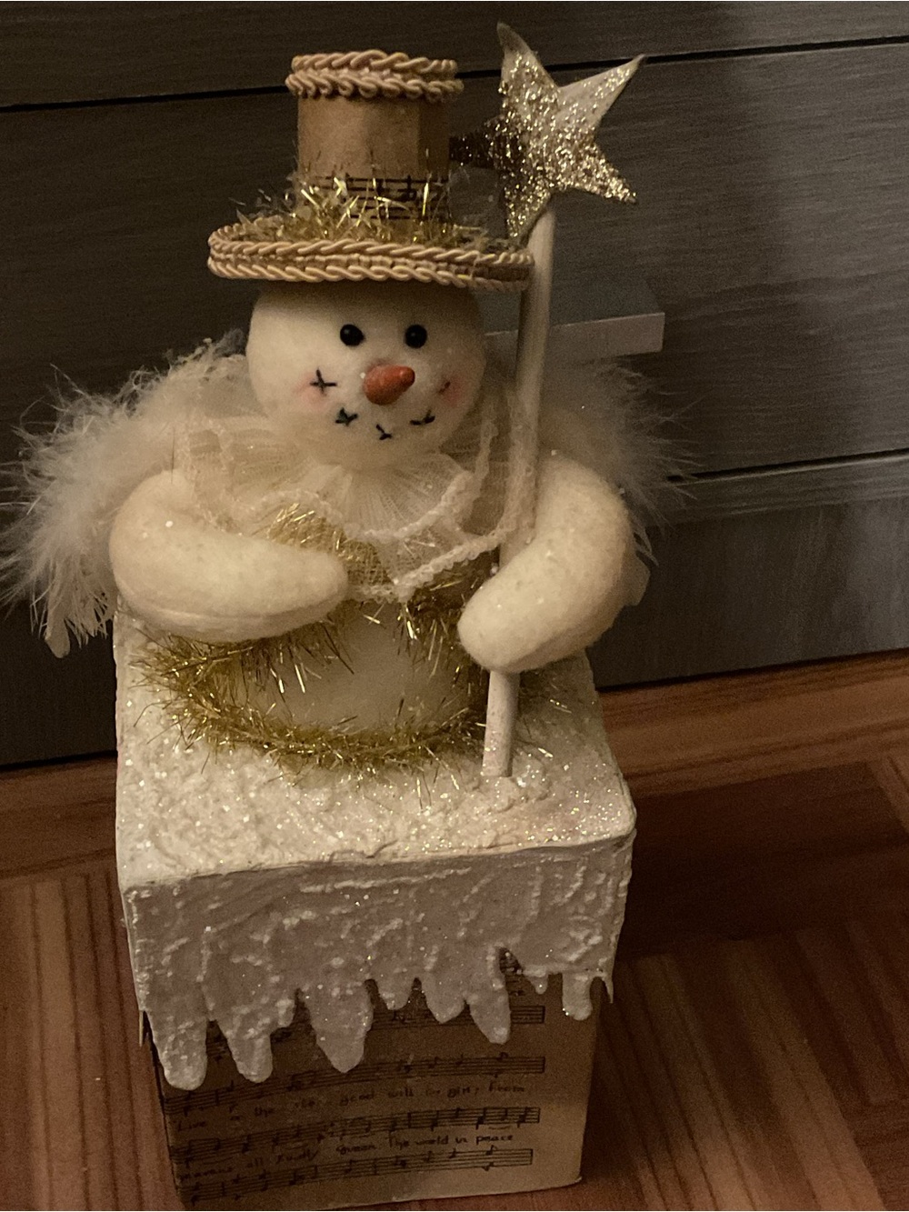 Christmas Decoration White and Gold Snowman Angel Holiday Decor